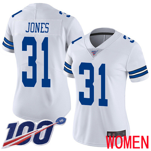 Women Dallas Cowboys Limited White Byron Jones Road 31 100th Season Vapor Untouchable NFL Jersey